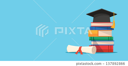 Graduation Cap with stack of books vector illustration 137892866