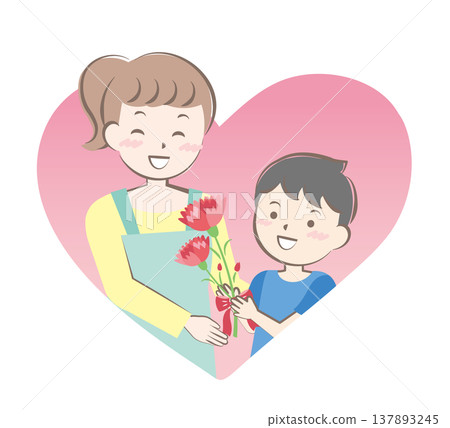 男孩在母親節送康乃馨 男孩在母親節送康乃馨 137893245