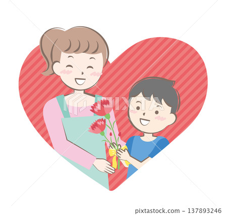 男孩在母親節送康乃馨 137893246