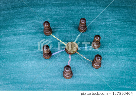 Financial Network Structure With Coin Connecting Chess Pawns Financial Network Structure With Coin Connecting Chess Pawns 137893404