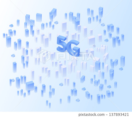 The Signal of 5G signal on abstract isometric 3d cityscape. Networks to distribute fast signals on area. Wireless network communication on map of city. Vector illustration The Signal of 5G signal on abstract isometric 3d cityscape. Networks to distribute fast signals on area. Wireless network communication on map of city. Vector illustration 137893421