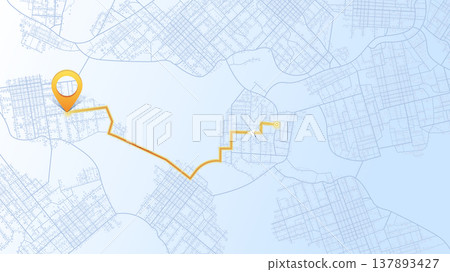 Navigation to poi. Main road throughout map. Simple scheme of city. Location tracks dashboard. Generic city map with signs of streets, roads, house. Vector illustration, map background Navigation to poi. Main road throughout map. Simple scheme of city. Location tracks dashboard. Generic city map with signs of streets, roads, house. Vector illustration, map background 137893427