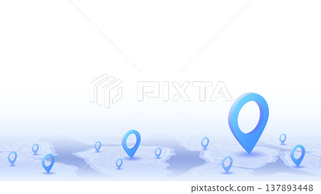 Blue 3D location pins on city map background with white space for text. Vector illustration. 137893448