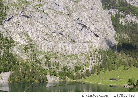 Fischunkelalm at lake Obersee, lake Konigssee, in the Berchtesgaden Alps, Bavaria, Germany Fischunkelalm at lake Obersee, lake Konigssee, in the Berchtesgaden Alps, Bavaria, Germany 137893486