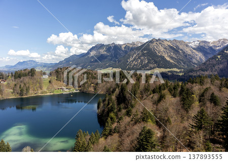 Panorama of Lake Freibergsee in Bavaria, Germany, springtime 137893555
