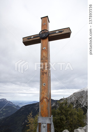 Summit cross of Jenner mountain in autumn, Bavaria, Germany Summit cross of Jenner mountain in autumn, Bavaria, Germany 137893556