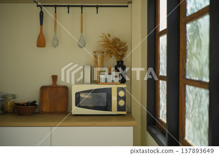Minimal home kitchen room interior with window light in the morning Minimal home kitchen room interior with window light in the morning 137893649