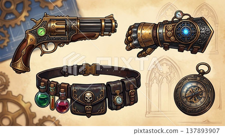 復古蒸氣龐克武器和配件角色扮演遊戲物品 137893907