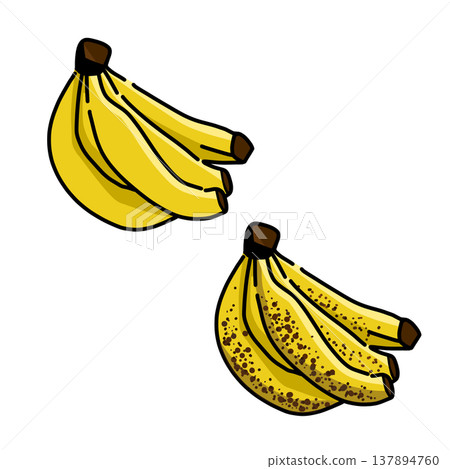 Illustrations of yellow bananas and discolored bananas Illustrations of yellow bananas and discolored bananas 137894760