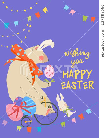 Easter Card with Bear and Easter Eggs 137895060