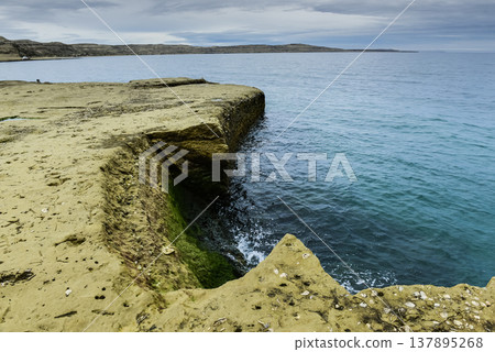 Coastal landscape with cliffs in Peninsula Valdes, World Heritage Site, Patagonia Argentina Coastal landscape with cliffs in Peninsula Valdes, World Heritage Site, Patagonia Argentina 137895268