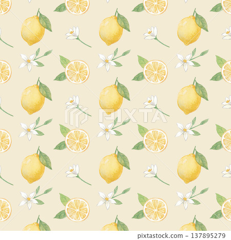 Watercolor lemon vintage wallpaper Watercolor lemon vintage wallpaper 137895279