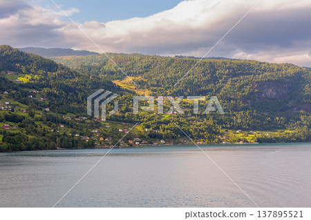Norway fjord mountain village landscape 137895521