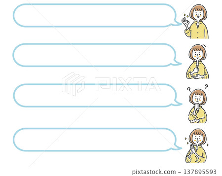 一組向量圖,圖案為對話氣泡的女性。 一組向量圖,圖案為對話氣泡的女性。 137895593