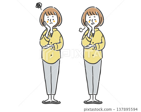 一位憂鬱的女性（全身像，向量圖） 137895594