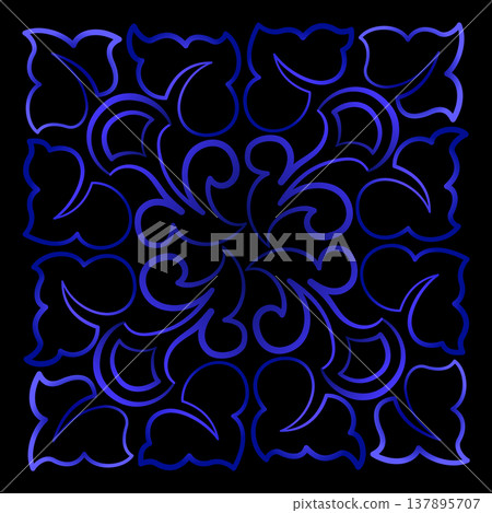 Magical illusion ornament. Blue gradient mandala on black background. Lace of delicate swirl. Monochrome dark blue design Traditional vintage design element Magical illusion ornament. Blue gradient mandala on black background. Lace of delicate swirl. Monochrome dark blue design Traditional vintage design element 137895707