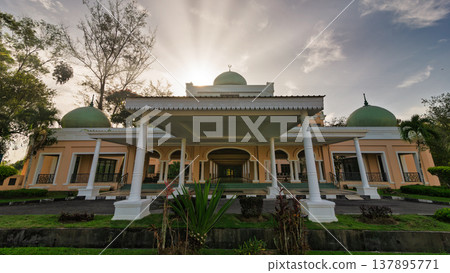 Perpustakaan Islam Brunei Darussalam PIBD exterior with green domes in Bandar Seri Begawan, Brunei 137895771
