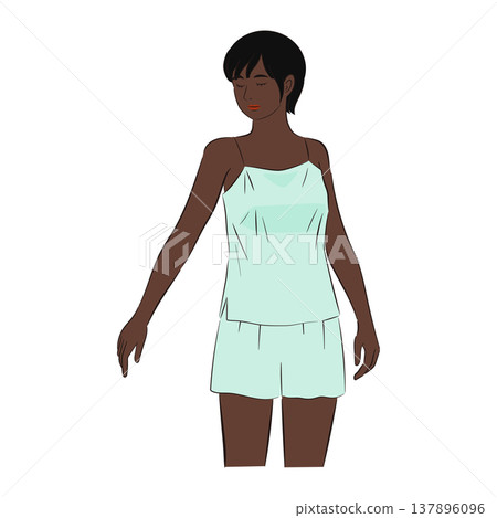 Illustration of a woman doing skincare, with dark skin tone. Illustration of a woman doing skincare, with dark skin tone. 137896096