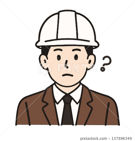 Male engineer suit helmet confused question illustration business safety white background 137896349