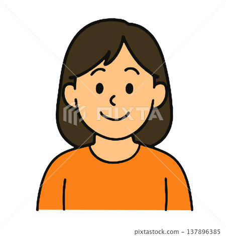 Smiling woman cartoon, brown hair, orange shirt, simple style, white background Smiling woman cartoon, brown hair, orange shirt, simple style, white background 137896385