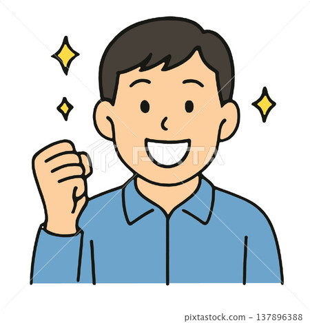 Smiling man blue shirt fist cheerful cartoon confident positive happy success Smiling man blue shirt fist cheerful cartoon confident positive happy success 137896388