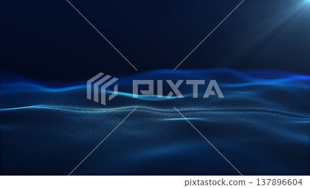 Dark blue digital wave surface with soft glow and cinematic depth, abstract flowing landscape with elegant futuristic light and smooth texture. Dark blue digital wave surface with soft glow and cinematic depth, abstract flowing landscape with elegant futuristic light and smooth texture. 137896604
