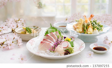 春季料理：什錦天婦羅、什錦鯛魚刺身、櫻花 137897255