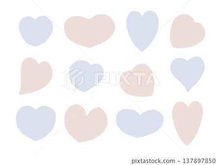 一組隨意繪製的心形邊框,形狀各異(藍色和棕色)。 一組隨意繪製的心形邊框,形狀各異(藍色和棕色)。 137897850