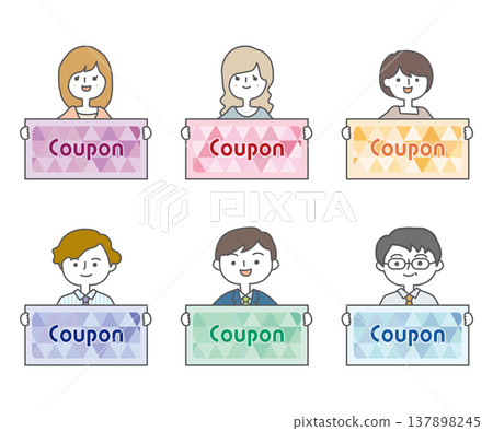 A person holding a coupon (set) 137898245