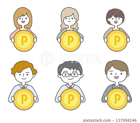 A person holding a point coin (set) A person holding a point coin (set) 137898246