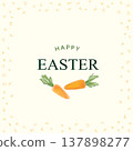 Happy Easter greeting card. Easter holiday egg ornamental background. HAPPY EASTER lettering over line drawn Easter icons eggs 137898277