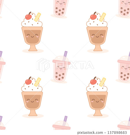 Sweet boba tea and chocolate shake seamless pattern 137898683