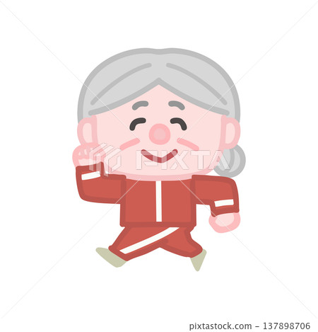 一組可愛的老年女性穿著運動服鍛鍊的插圖。 137898706