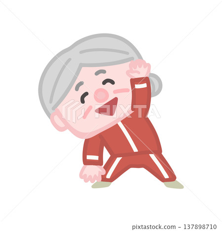 一組可愛的老年女性穿著運動服鍛鍊的插圖。 一組可愛的老年女性穿著運動服鍛鍊的插圖。 137898710