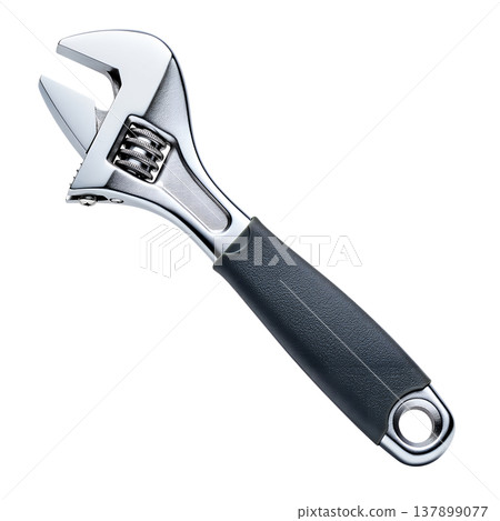 Adjustable wrench with chrome finish, isolated. Essential for plumbing, mechanics, and general diy repairs and maintenance Adjustable wrench with chrome finish, isolated. Essential for plumbing, mechanics, and general diy repairs and maintenance 137899077