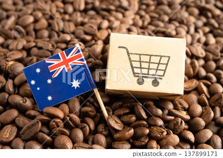 Australia flag on coffee bean, import export trade online commerce concept. Australia flag on coffee bean, import export trade online commerce concept. 137899171