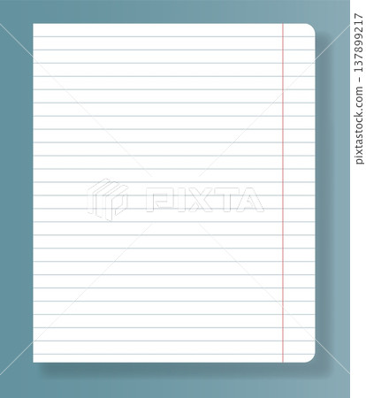 A blank lined notebook sheet is shown on a plain colored background. The layout is simple and clean, offering a space for writing or sketching without distractions 137899217