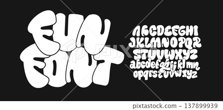 Fun Font, Bold Comic Typeface, Cartoon Style Letters for Youth Typographic Design, Stickers, Game Titles, Urban Posters. Pop Art Fun Typography. Creative Outline Balloon Characters. Vector Typeset. 137899939