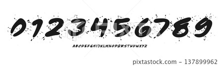 Handwritten Calligraphic Numbers Font, Numeric Logo Set Sport Typography. Handdrawn Italic Figures, Spread Typographic Design. Paintbrush Title Text for Poster Headline and Logotype. Vector Typeface. 137899962