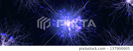Neural Network Brain Neurone Synapse Connections Lightning Ball Energy Glow. Machine Learning Technology Background for AI Data Flow, BigData, Medical Science Research, Biotech. Vector illustration Neural Network Brain Neurone Synapse Connections Lightning Ball Energy Glow. Machine Learning Technology Background for AI Data Flow, BigData, Medical Science Research, Biotech. Vector illustration 137900005