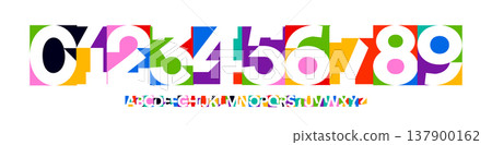 Color Numbers Letters Alphabet Font for Kid Birthday Years Logo, Corporate Anniversary Sign, Race Sport Team Jersey Numeric. Colorful Cutout Paper Typographic Design. Vector Illustration 137900162