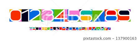 Color Numbers Letters Alphabet Font for Kid Birthday Years Logo, Corporate Anniversary Sign, Race Sport Team Jersey Numeric. Colorful Cutout Paper Typographic Design. Vector Illustration Color Numbers Letters Alphabet Font for Kid Birthday Years Logo, Corporate Anniversary Sign, Race Sport Team Jersey Numeric. Colorful Cutout Paper Typographic Design. Vector Illustration 137900163