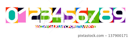 Color Numbers Letters Alphabet Font for Kid Birthday Years Logo, Corporate Anniversary Sign, Race Sport Team Jersey Numeric. Colorful Cutout Paper Typographic Design. Vector Illustration Color Numbers Letters Alphabet Font for Kid Birthday Years Logo, Corporate Anniversary Sign, Race Sport Team Jersey Numeric. Colorful Cutout Paper Typographic Design. Vector Illustration 137900171
