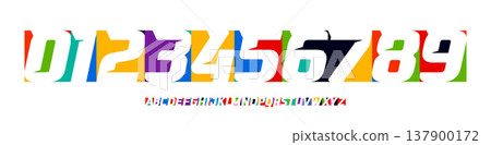 Color Numbers Letters Alphabet Font for Kid Birthday Years Logo, Corporate Anniversary Sign, Race Sport Team Jersey Numeric. Colorful Cutout Paper Typographic Design. Vector Illustration 137900172
