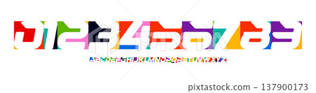 Color Numbers Letters Alphabet Font for Kid Birthday Years Logo, Corporate Anniversary Sign, Race Sport Team Jersey Numeric. Colorful Cutout Paper Typographic Design. Vector Illustration 137900173