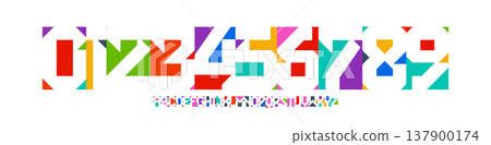 Color Numbers Letters Alphabet Font for Kid Birthday Years Logo, Corporate Anniversary Sign, Race Sport Team Jersey Numeric. Colorful Cutout Paper Typographic Design. Vector Illustration 137900174