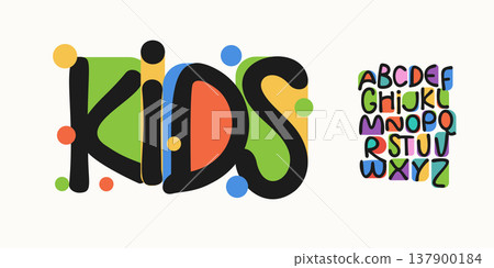 Kid Font Logo Alphabet Fun Letter Set Children Typography, Creative Typographic Design for Montessori School Title Text, Cartoon Birthday and Education Poster Headline, Color Fonts. Vector Typeface 137900184