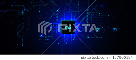 AI Chipset Artificial Intelligence Logo Background. Glow CPU Microchip Dark Tech Futuristic Circuit Pattern BG Design. Chip Board Backdrop Digital Cloud Future Data Technology. Vector illustration AI Chipset Artificial Intelligence Logo Background. Glow CPU Microchip Dark Tech Futuristic Circuit Pattern BG Design. Chip Board Backdrop Digital Cloud Future Data Technology. Vector illustration 137900194
