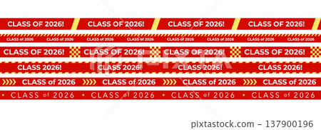 Class Off 2026 Seniour Year Graduation Red Lines. School Calendar Frame, Graduate Invitation Card Design, Congratulations Banner Template. School Grad Day Celebration Layout. Vector Illustration 137900196