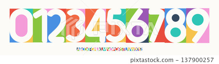 Color Numbers Letters Alphabet Font for Kid Birthday Years Logo, Corporate Anniversary Sign, Race Sport Team Jersey Numeric. Colorful Cutout Paper Typographic Design. Sports Num. Vector Illustration 137900257
